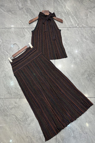 Shimmer Striped Halter Neck Top & Long Skirt Set
