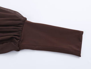 Long Sleeve Tie-Neck Mini Dress in Structured Woven Fabric