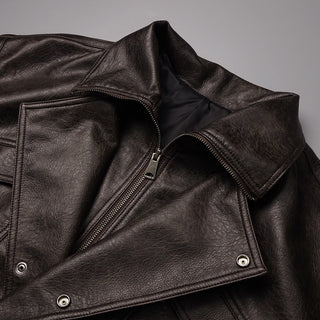 Classic Aviator Leather Jacket with High Neck, Utility Pockets, and Structured Fit