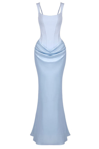 Romantic Sleeveless Corset Long Dress with Draped Waist & Lace-Up Back