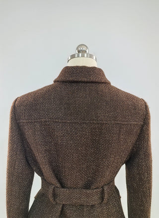 Textured Tweed Long Sleeve Belted Peplum Blazer