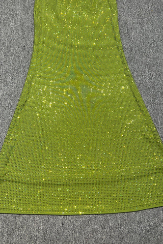 Sparkly Halter Long Dress with Open Back, Bodycon Fit & Rhinestone Details