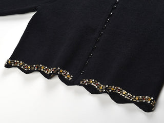 Crystal Embellished Knit Cardigan & A-Line Midi Skirt Set