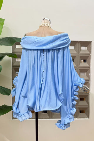 Off-Shoulder Flowing Chiffon Mini Set with Soft Ruffle Details