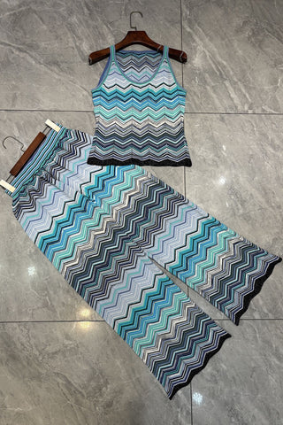 Chevron Knit Sleeveless Top & Wide-Leg Pants Set