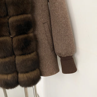 Plush Faux Fur Trimmed Long Sleeve Wool-Feel Coat