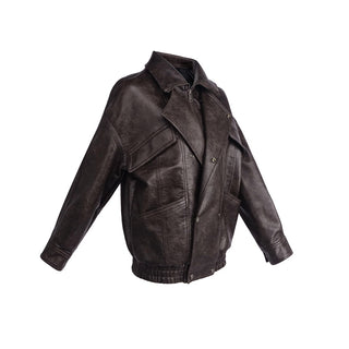 Classic Aviator Leather Jacket with High Neck, Utility Pockets, and Structured Fit