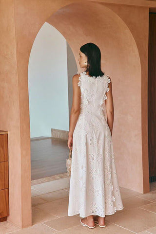 Floral Lace Trim Sleeveless Long Dress