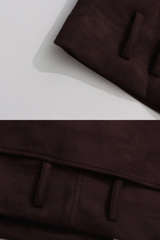 Cropped Faux Suede Jacket with Belt & Cuff Buckles