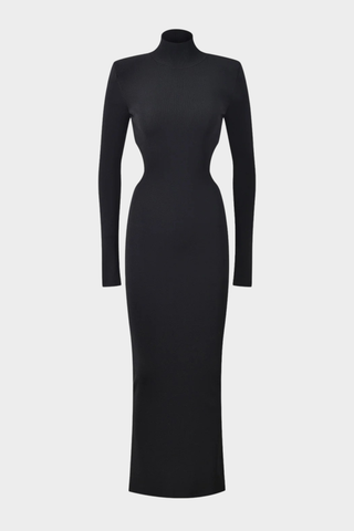 High-Neck Long Sleeve Backless Bodycon Long Dress