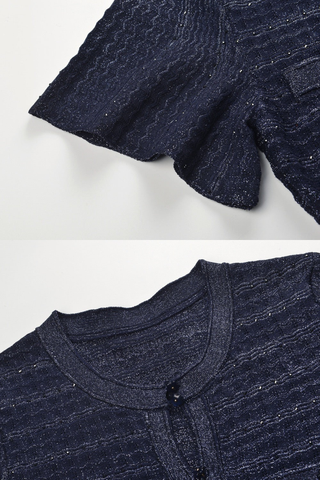 Textured Knit Long Dress – Short Sleeve Button Front Design