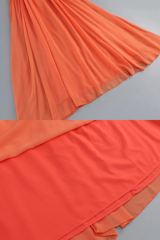 Halter Neck Ruffled Waist Chiffon Long Dress with Flowing Skirt