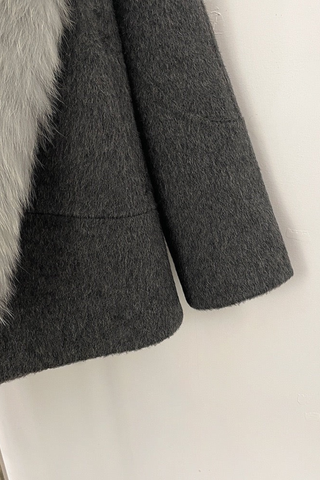 Luxury Wool Blend Coat with Wide Faux Fur Shawl Collar