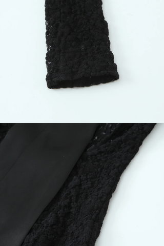 Black Floral Lace Long Sleeve Bodysuit with Satin Neck Bow