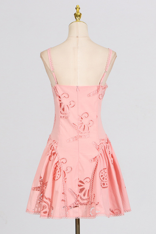 Sun Embroidered Sleeveless  Eyelet Mini Dress