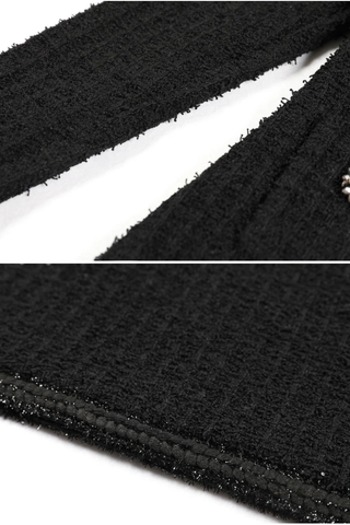 Embellished Tweed Long Sleeve Midi Dress with Jewel Buttons