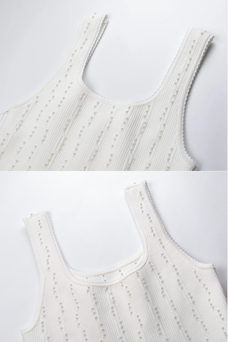 Pearl-Embellished Sculpted Knit Mini Dress with Flared Fit