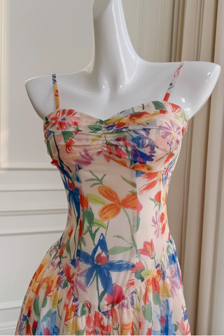 Floral Chiffon Mini Dress with Ruched Bust, Fit-and-Flare Skirt, and Inner Shorts
