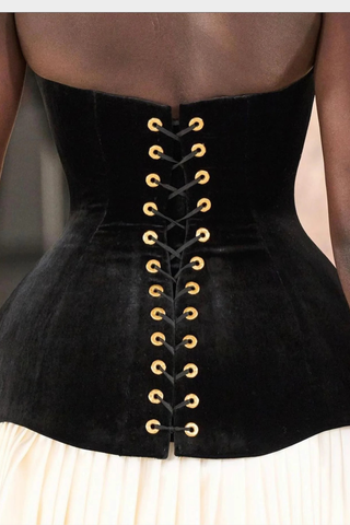 Velvet Corset Mini Dress with Pleated Skirt – Sleeveless Structured Bodice