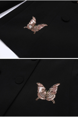 Structured Long Sleeve Tailored Blazer with Hand-Embellished Butterfly Detail