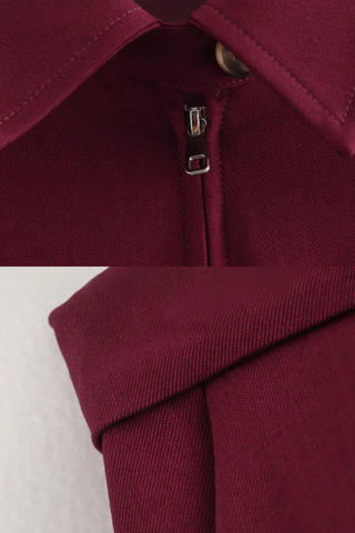 Burgundy Oversized Jacket and Bubble Skirt Set