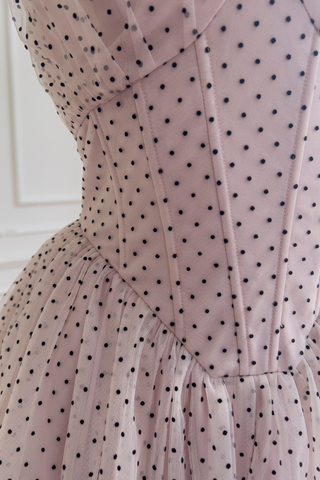 Blush Polka Dot Halter Dress with Tiered Mesh Skirt