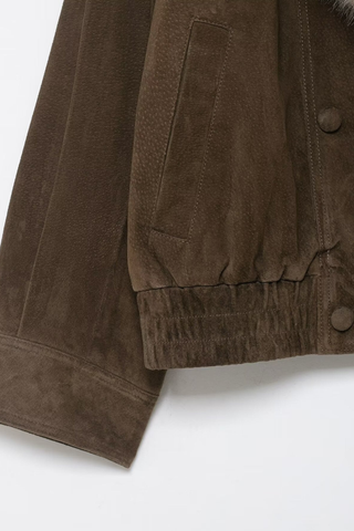 Suede Fur Collar Short Coat – Elegant Winter Outerwear