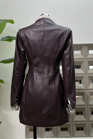 Long Sleeve Structured Faux Leather Blazer Jacket