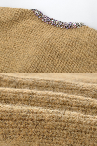 Short Knit Cardigan with Jewel-Embellished Round Neck and Buttons