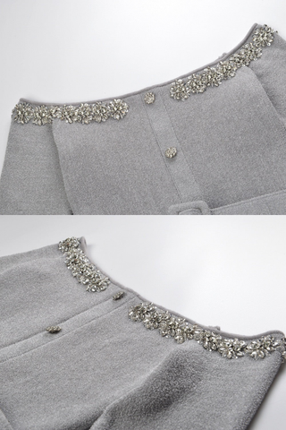 Embellished Off-Shoulder Knit Top with Belt – Elegant Winter Sweater