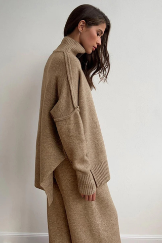 Soft Knit Two-Piece Set with Long-Sleeve Turtleneck and Relaxed Pants