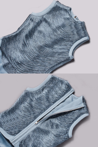 Sleeveless Bandage Metallic Top & Satin Skirt Set – Sculpted High Neck, Fluid Draped Fit, Refined Evening Look