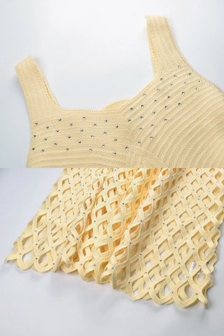 Embellished Sleeveless Open-Knit Midi Dress
