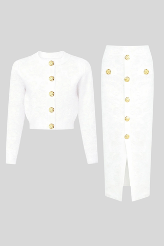 Textured Knit Button Cardigan & Midi Skirt Set