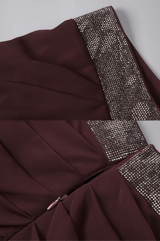 Crystal Embellished Halter Cutout Crop Top & Draped High-Waist Long Skirt Set