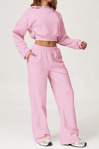 Two-Piece Cropped Hoodie and Wide-Leg Sweatpants Set