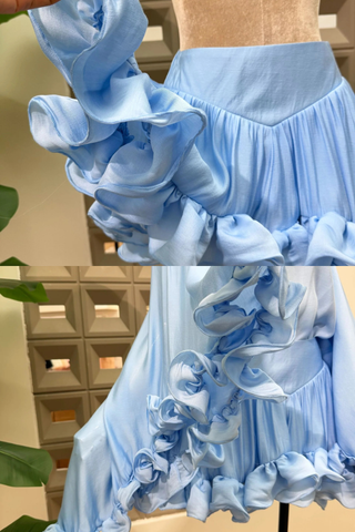 Off-Shoulder Flowing Chiffon Mini Set with Soft Ruffle Details