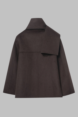 Cozy Wool-Blend Scarf Collar Coat – Long Sleeve, Minimalist Design