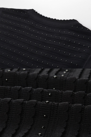 Ribbed Knit Midi Dress with Studded Waist Detail, Sleeveless Fit and Flared Hem