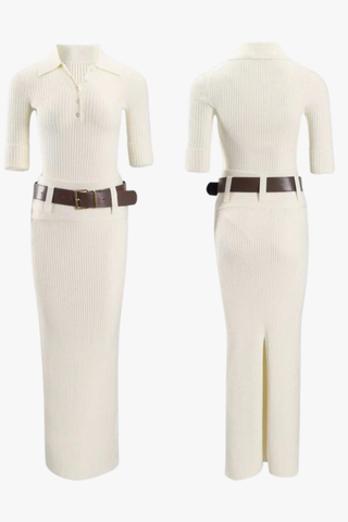 Ribbed Knit Two-Piece Set – Short Sleeve Top & Long Skirt