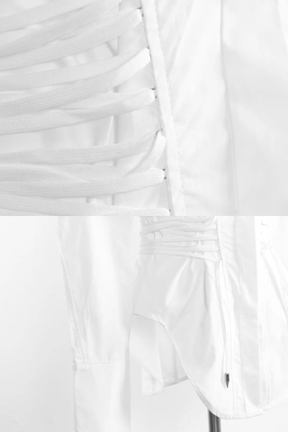 Long Sleeve Corset Waist Button-Up Shirt Dress with Lace-Up Back