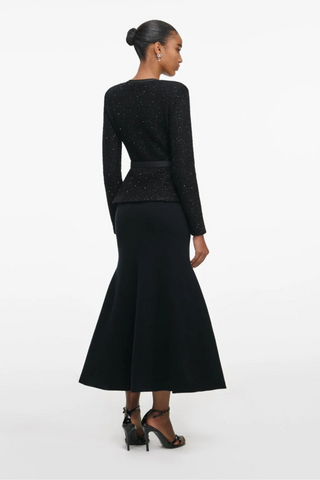 Tweed Embellished Long-Sleeve Top & Wool Long Skirt Two-Piece Set