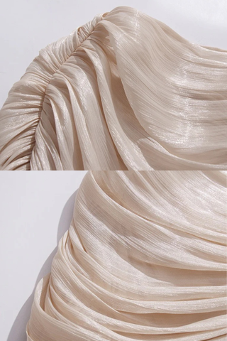 Draped Sheer Layered Dress with High Neck and Flared Cuffs