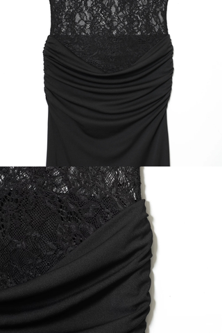 Lace Halter Sleeveless Long Dress with Ruched Waist