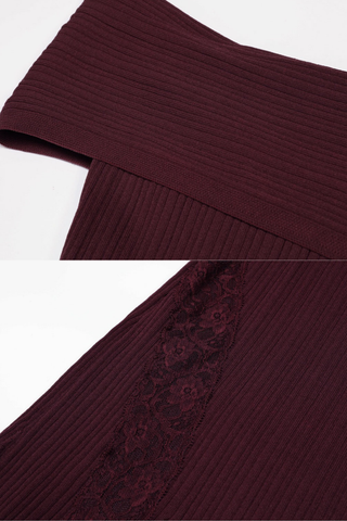Luxe Ribbed Knit Off-Shoulder Lace Panel Long Dress