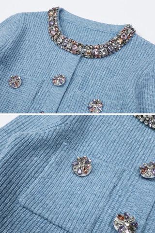 Ribbed Knit Long Sleeve Peplum Top & Midi Skirt Set