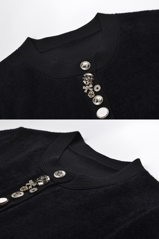 Long Sleeve Knit Cardigan with Round Neck and Decorative Mixed Buttons