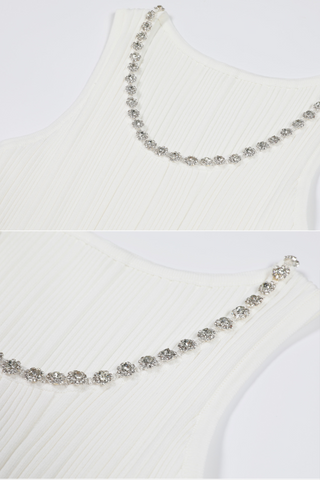 CrystalEmbellished Knit Flared Long Dress