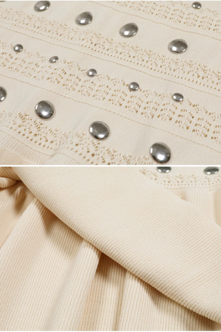 Sleeveless Knit Stud Metal Midi Dress with Ruffled Hem