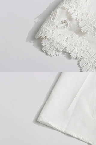 Lace Long Sleeve Mini Dress – V-Neck with Floral Detail & Adjustable Side Fit